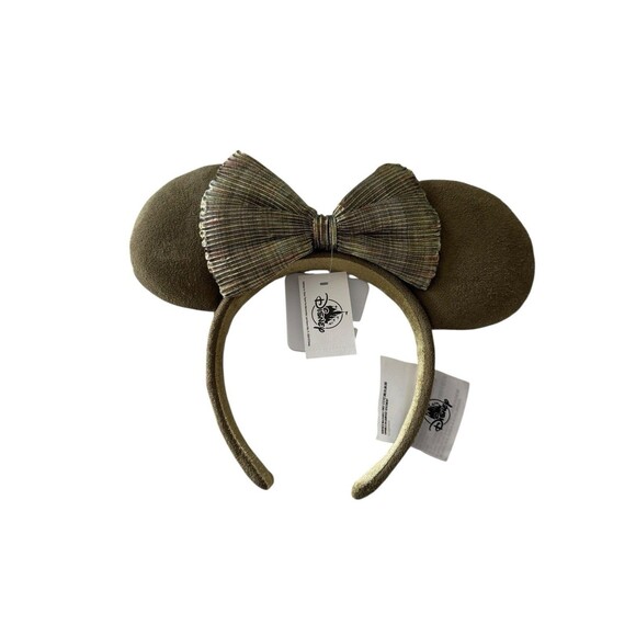 2021 Disney Parks Mickey Minnie Ears Olive Green Woven Bow Headband New